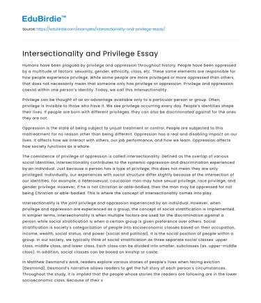 Intersectionality and Privilege Essay