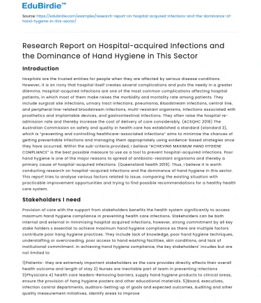 Hospital Infections & Hand Hygiene Dominance Study