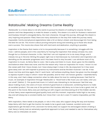 Ratatouille’: Making Dreams Come Reality