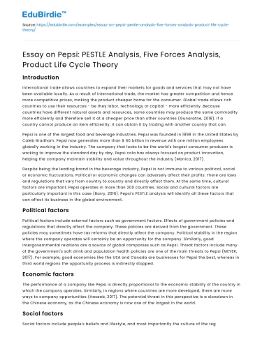 Pepsi Analysis: PESTLE, Five Forces, Product Life Cycle