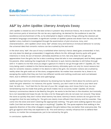 A&P’ by John Updike: Literary Analysis Essay