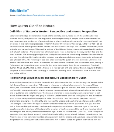 How Quran Glorifies Nature
