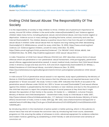 Ending Child Sexual Abuse: The Responsibility Of The Society