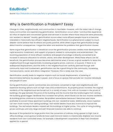Why is Gentrification a Problem? Essay