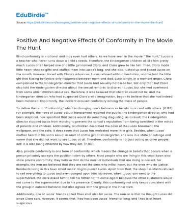 Positive And Negative Effects Of Conformity In The Movie The Hunt