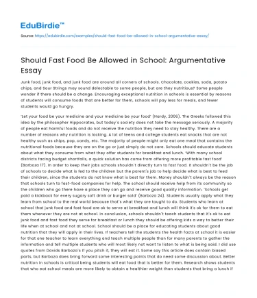 Should Fast Food Be Allowed in School: Argumentative Essay