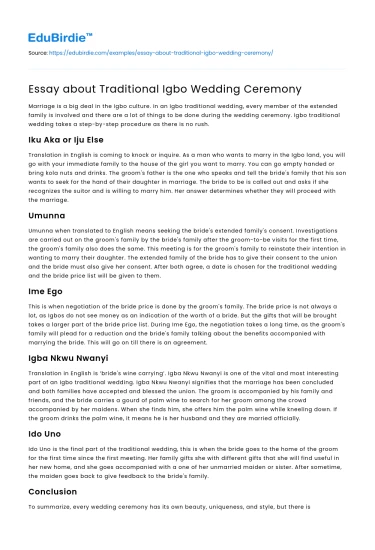 Essay about Traditional Igbo Wedding Ceremony