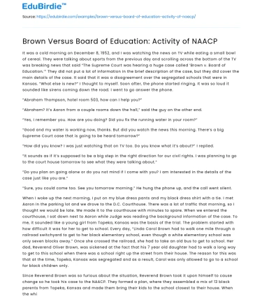 Brown Versus Board of Education: Activity of NAACP