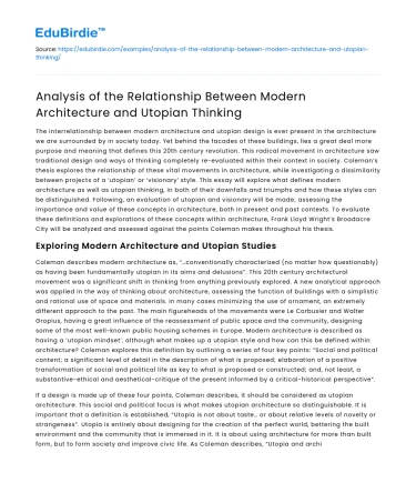 Modern Architecture’s Relationship with Utopian Thinking