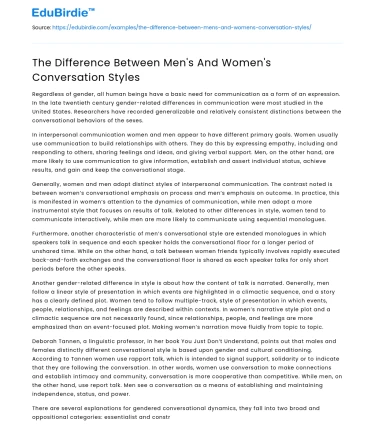 The Difference Between Men’s And Women’s Conversation Styles