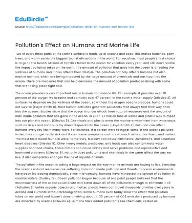Pollution’s Effect on Humans and Marine Life