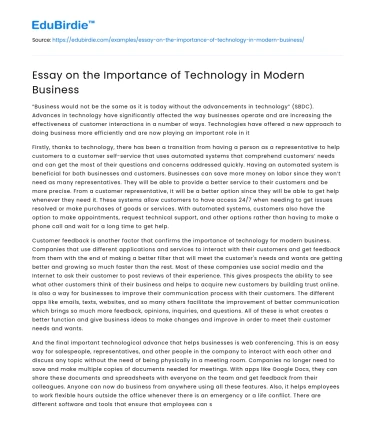 Essay on the Importance of Technology in Modern Business