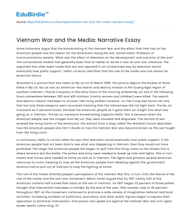 Vietnam War and the Media: Narrative Essay