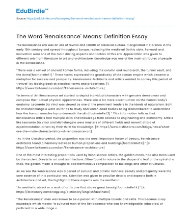 The Word ‘Renaissance’ Means: Definition Essay