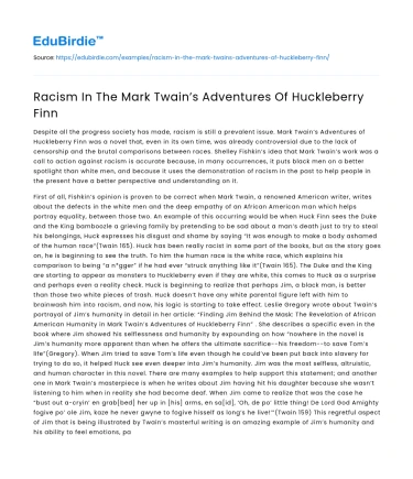 Racism In The Mark Twain’s Adventures Of Huckleberry Finn