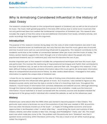 Why Is Armstrong Considered Influential in the History of Jazz: Essay