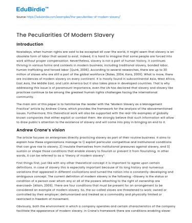 The Peculiarities Of Modern Slavery