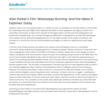 Alan Parker’s Film ‘Mississippi Burning’ and the Ideas It Explores