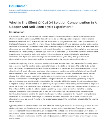 Effect of CuSO4 concentration in Cu and nail electrolysis experiment