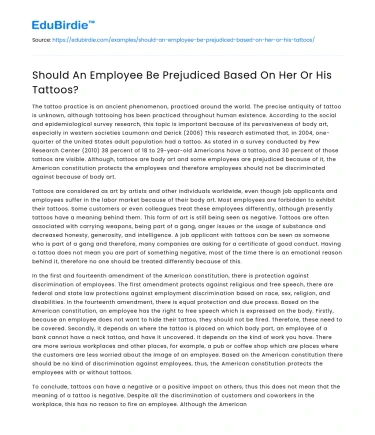 Should An Employee Be Prejudiced Based On Her Or His Tattoos?