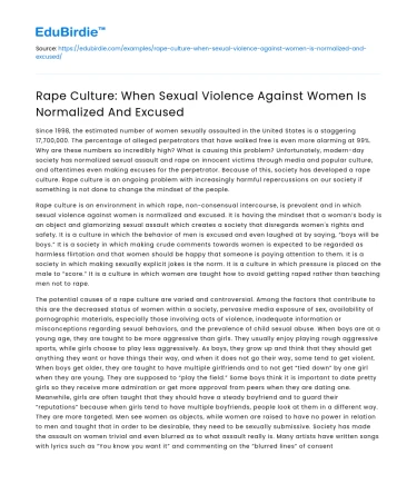 Rape Culture: When Sexual Violence Against Women Is Normalized And Excused