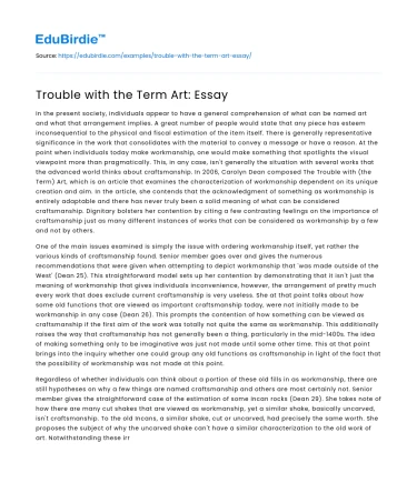 Trouble with the Term Art: Essay