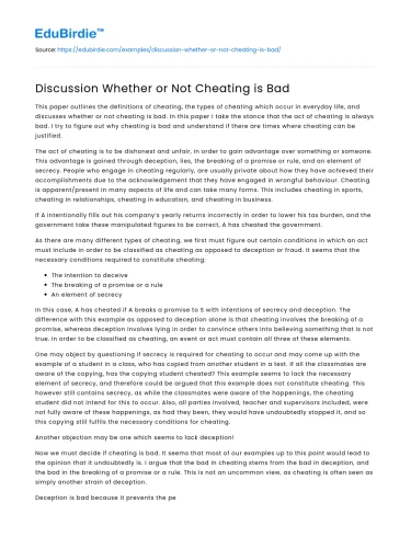 Discussion Whether or Not Cheating is Bad