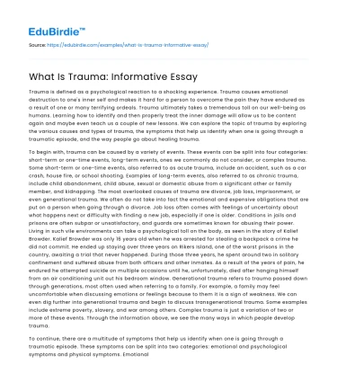 What Is Trauma: Informative Essay
