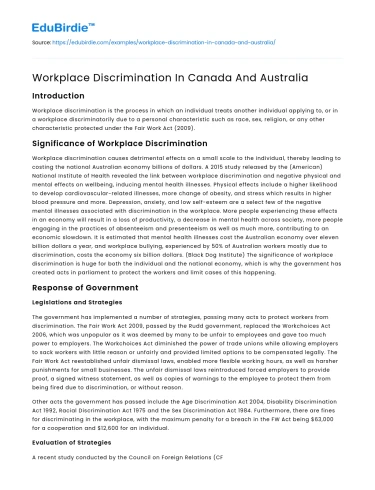Workplace Discrimination In Canada And Australia