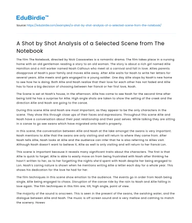 A Shot by Shot Analysis of a Selected Scene from The Notebook