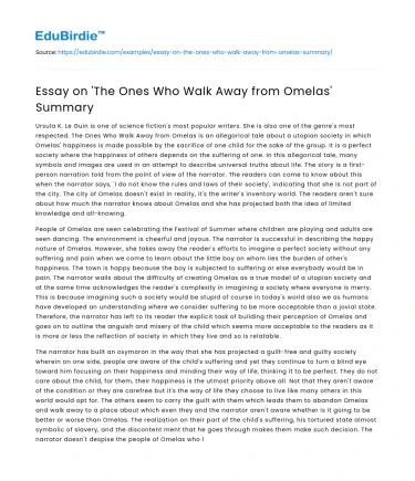 Essay on ‘The Ones Who Walk Away from Omelas’ Summary