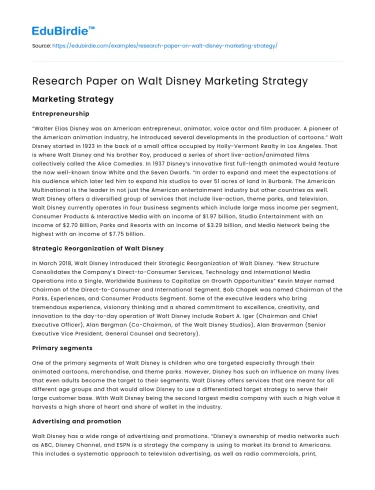 Research Paper on Walt Disney Marketing Strategy