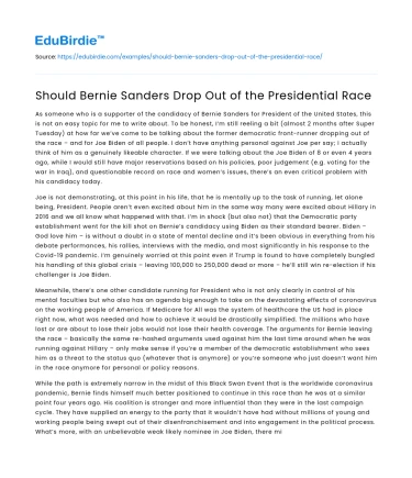 Should Bernie Sanders Drop Out of the Presidential Race