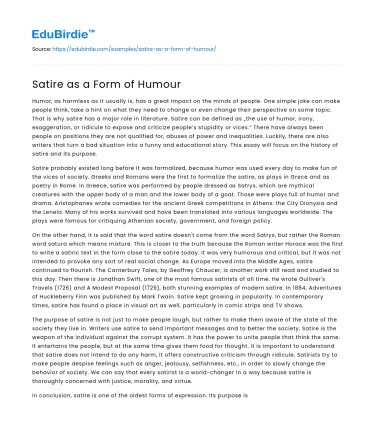 Satire as a Form of Humour