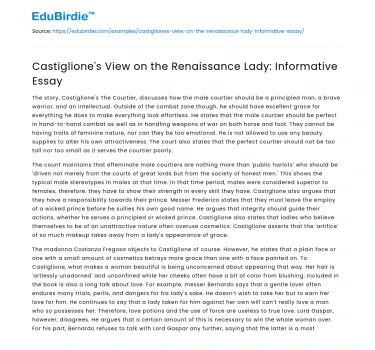 Castiglione’s View on the Renaissance Lady: Informative Essay