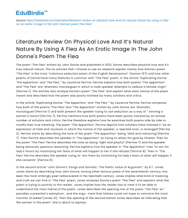 Literature Review: Physical Love in John Donne’s “The Flea”