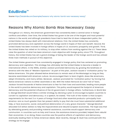 Reasons Why Atomic Bomb Was Necessary: Essay