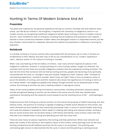 Hunting In Terms Of Modern Science And Art