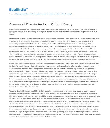 Causes of Discrimination: Critical Essay