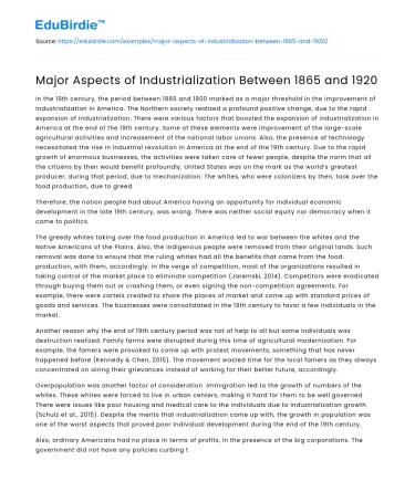Major Aspects of Industrialization Between 1865 and 1920