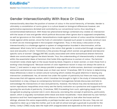 Gender Intersectionality With Race Or Class