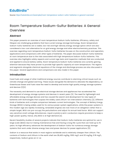 Room Temperature Sodium-Sulfur Batteries: A General Overview