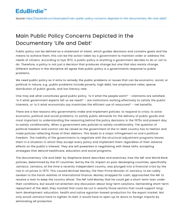 Main Public Policy Concerns Depicted in the Documentary ‘Life and Debt’