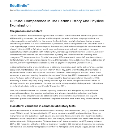 Cultural Competence In The Health History And Physical Examination