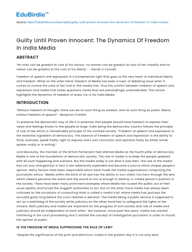 Guilty Until Proven Innocent: The Dynamics Of Freedom In India Media