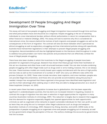 Development Of People Smuggling And Illegal Immigration Over Time