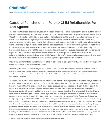 Corporal Punishment In Parent-Child Relationship: For And Against