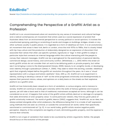 Comprehending the Perspective of a Graffiti Artist as a Profession