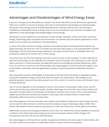 Advantages and Disadvantages of Wind Energy Essay