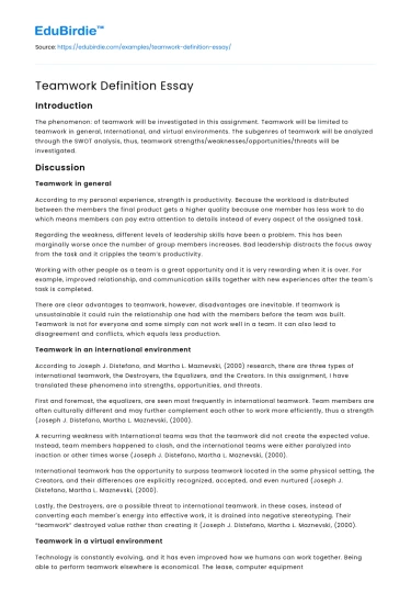 The Dynamics of Effective Teamwork